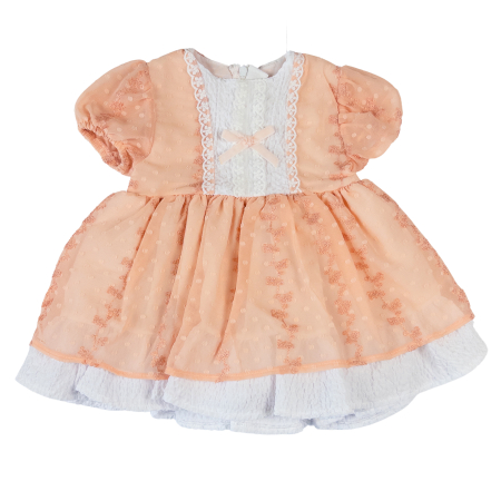 Haine bebelusi fete ❤️ - Rochiță Elegantă Fetițe, Model Piersică cu Voal Brodat