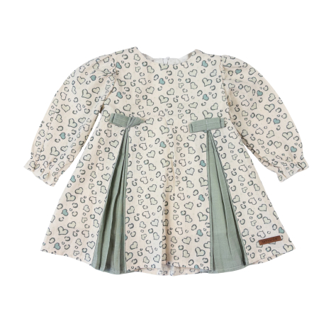 Rochite bebelusi - Rochie pentru bebeluse, imprimeu inimioare și pliuri decorative