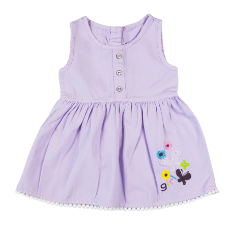 Haine bebelusi fete ❤️ - Rochiță Bebeluşi Mov din Bumbac cu Broderie Fluturaș și Flori