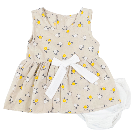 Haine bebelusi fete ❤️ - Rochiță fără Mâneci cu Imprimeu Floral și Chiloțel, Bej