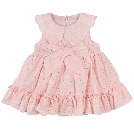 Haine bebelusi fete ❤️ - Rochiță Elegantă Fetițe, Design cu Broderie, Guler Festonat și Fundă Mare