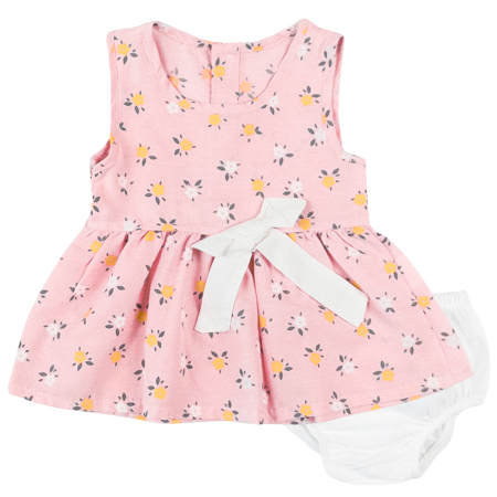 Haine bebelusi fete ❤️ - Rochiță fără Mâneci cu Imprimeu Floral și Chiloțel, Roz