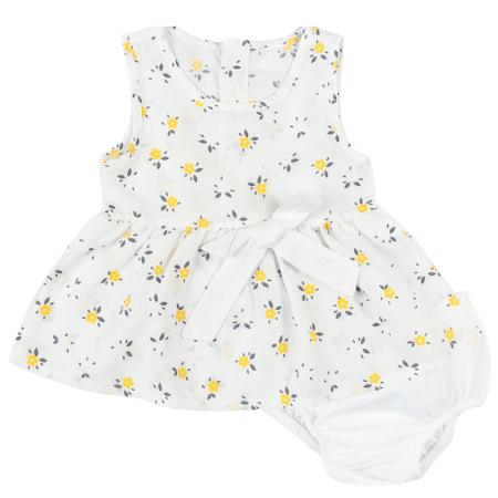 Haine bebelusi fete ❤️ - Rochiță fără Mâneci cu Imprimeu Floral și Chiloțel, Alb