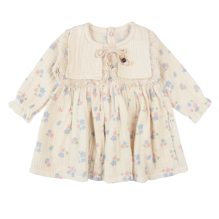 Haine bebelusi fete ❤️ - Rochiță Fetițe cu Guler Dantelat, Imprimeu Floral, Design Elegant