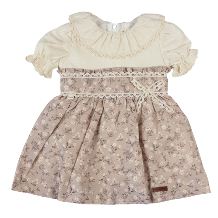 Haine bebelusi fete ❤️ - Rochiță Fetițe Guler cu Dantelă și Model Floral Vintage, Cafeniu