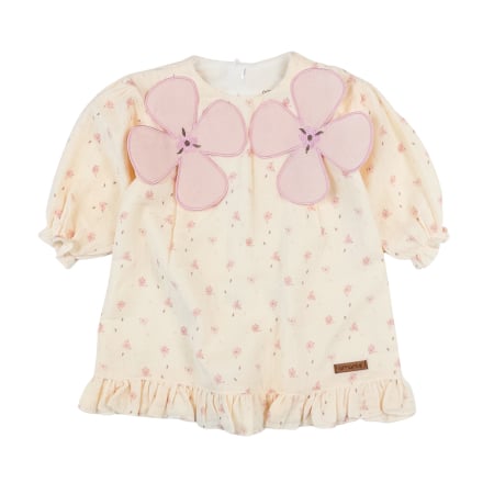 Haine bebelusi fete - Rochiță Bebelusi cu Aplicații Florale 3D și Volănașe