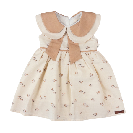 Haine bebelusi fete ❤️ - Rochiță Model Crem cu Imprimeu Floral Delicat și Guler Dublu Supradimensionat