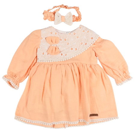 Rochite bebelusi - Rochie si bentita, Guler Dantelă Brodată, Roz Coral