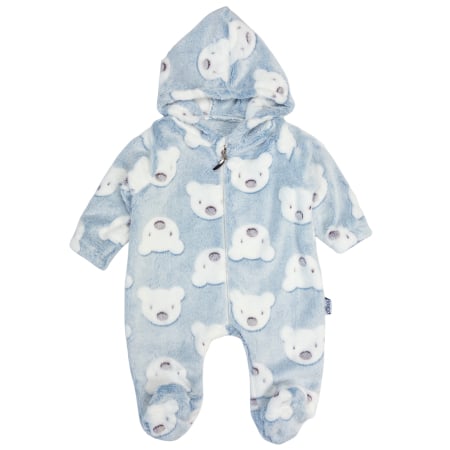 Salopete bebelusi baieti - Salopetă bebe plușată model bleu cu ursuleți albi