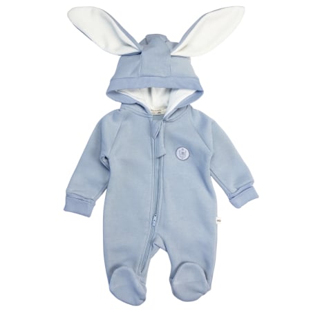 Salopete bebelusi baieti - Salopetă bebe vătuită cu glugă și urechi de iepuraș, bleu