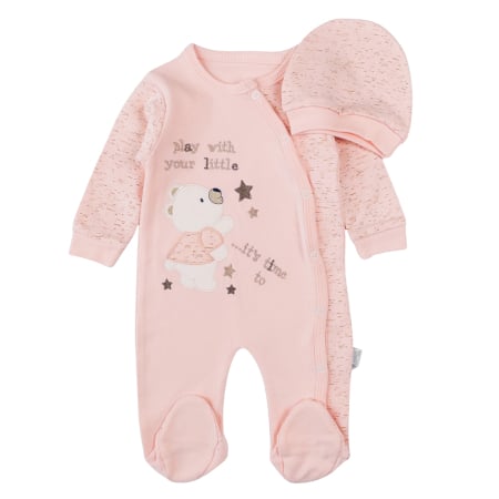 Haine bebelusi fete - Salopeta bebelusi model cu Ursulet, culoare roz coral