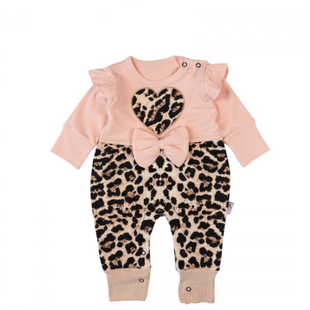 Salopete bebelusi fete - Salopetă cu bentită, model cu inimioară, roz pudra
