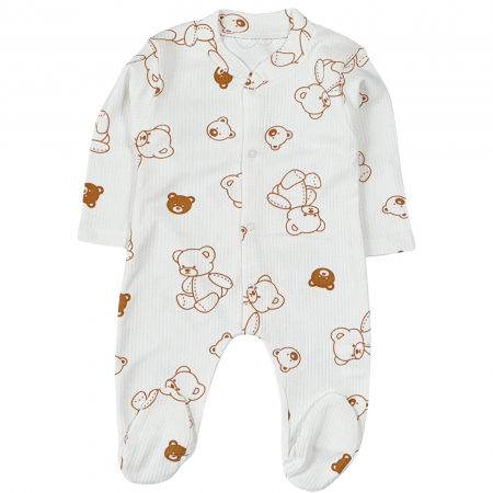 Salopete bebelusi baieti - Salopeta cu botosei pentru bebelusi si nou nascuti, model ursuleti, alb