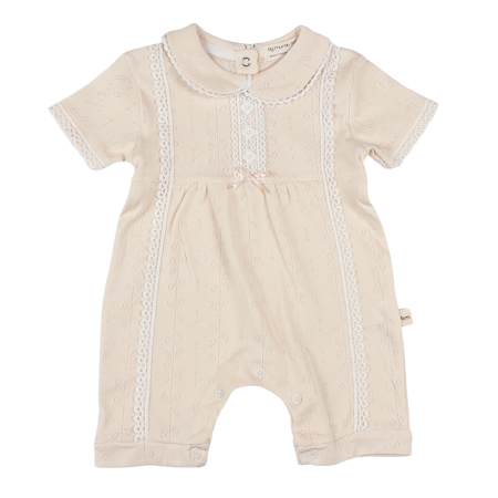 Haine bebelusi fete ❤️ - Salopetă Fetițe din Bumbac Texturat cu Dantelă, Bej