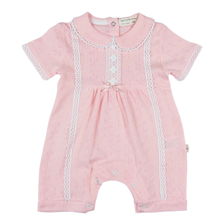 Haine bebelusi fete ❤️ - Salopetă Fetițe din Bumbac Texturat cu Dantelă, Roz