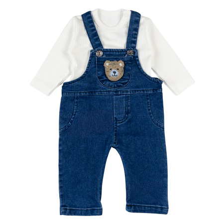 Salopete bebelusi baieti - Salopetă din Denim cu Bretele și Bluză Albă din Bumbac