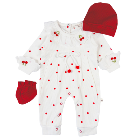 Haine bebelusi fete ❤️ - Salopetă  3 Piese pentru, fetite model cu Ciresele