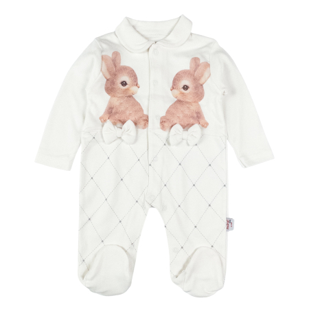 Haine bebelusi fete ❤️ - Salopeta pentru fetite, model cu Iepurasi, alb