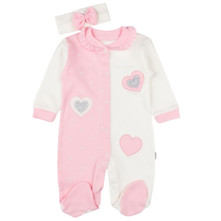 Haine bebelusi fete - Salopeta si bentita model cu Inimioare