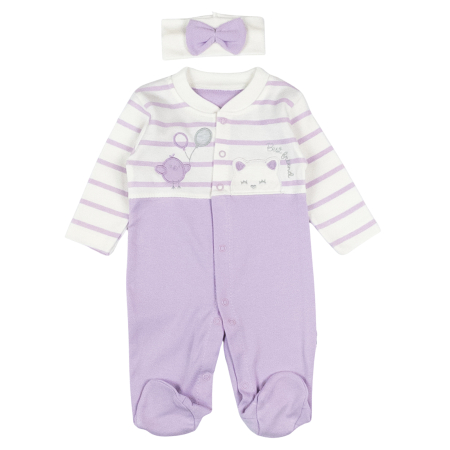 Haine bebelusi fete ❤️ - Salopeta si bentita model cu Pisicuta, mov