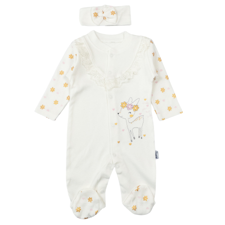 Haine bebelusi fete ❤️ - Salopeta si bentita pentru bebelusi, model Bambi, Alb