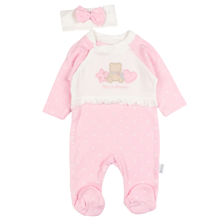 Salopete bebelusi fete - Salopeta si bentita pentru bebelusi, model Ursulet