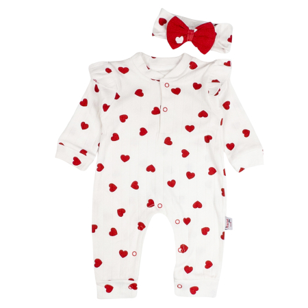 Imbracaminte nou-nascuti - Salopeta si bentita pentru bebelusi, model cu Inimioare