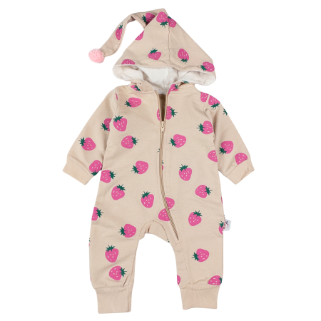 Haine bebelusi fete ❤️ - Salopetă Bebeluşi Căpsunică Bej-Roz