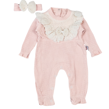 Haine bebelusi fete ❤️ - Salopetă Fetițe cu Guler Supradimensionat Brodat