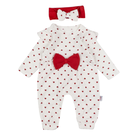 Salopete bebelusi fete - Salopeta si bentita pentru bebelusi, model cu Inimioare