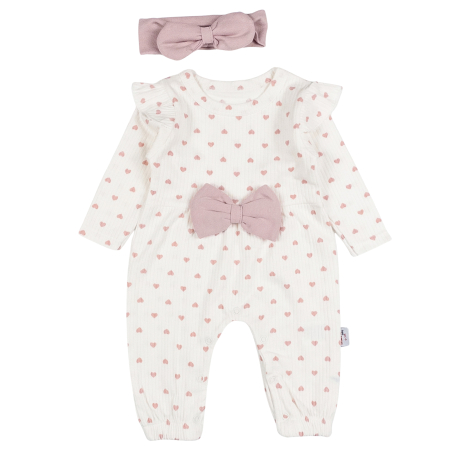 Haine bebelusi fete - Salopeta si bentita pentru bebelusi, model cu Inimioare