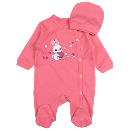 Salopete bebelusi fete - Salopeta si caciulita, model Iepuras, fucsia