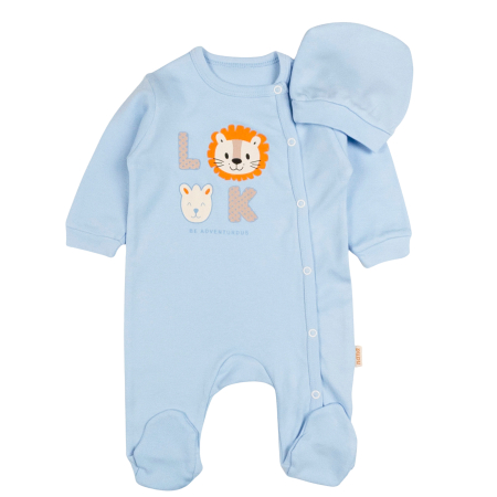 Salopete bebelusi baieti - Salopeta si caciulita, model Safari, Albastru