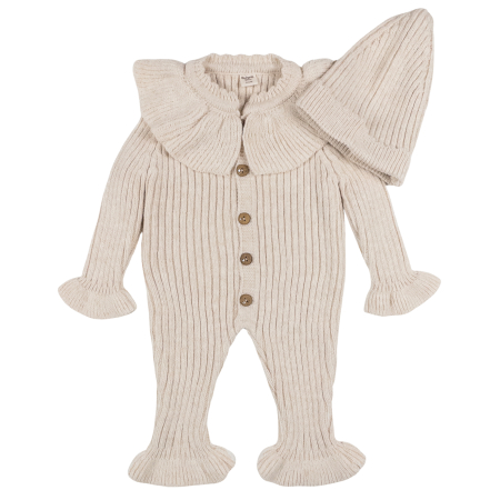 Imbracaminte nou-nascuti - Salopeta si caciulita tricotata pentru bebelusi