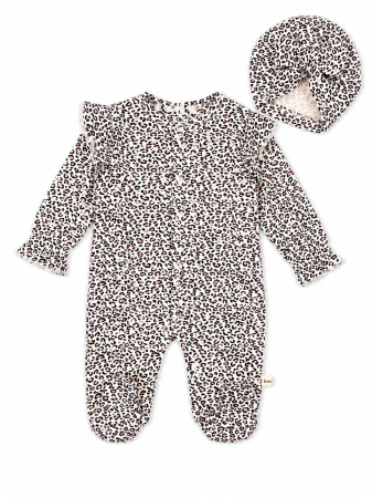 Salopete bebelusi fete - Salopeta si turban model animal print, 0-3 luni