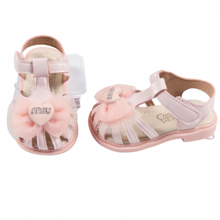 Botosi, sosete, dresuri, caciuli - Sandalute bebelusi fetite, culoare roz, detalii fundita