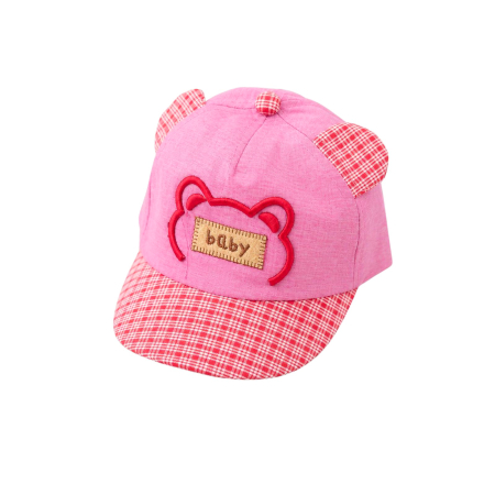 Sepci si caciuli copii - Șepcuță pentru Fetite 6-12 Luni, cu Urechiuse Jucause si Cozoroc in Carouri, Broderie Baby