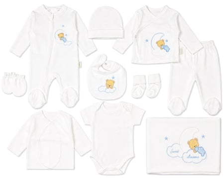 Imbracaminte nou-nascuti ❤️ - Set 10 Piese Nou-Născuti, Ursuleț, alb/ bleu