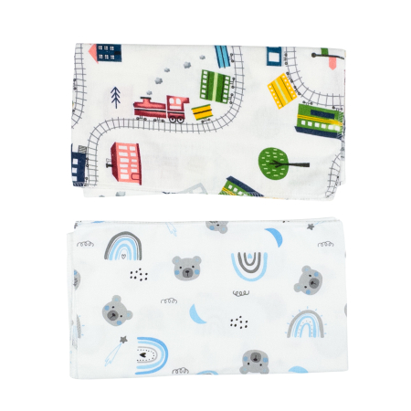 Botosi, sosete, dresuri, caciuli - Set 2 scutece din finet, 70x75 cm, model Diferite figurine