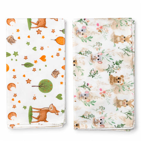 Paturici bebelus - Set 2 scutece din finet, 70x75 cm, model cu animăluțe