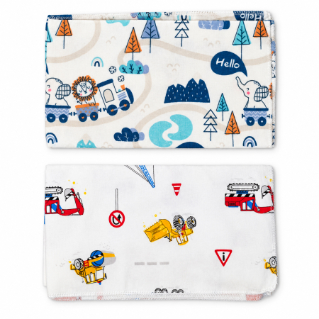 Paturici bebelus - Set 2 scutece din finet, 70x75 cm, model cu imprimeuri jucăușe