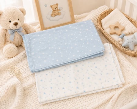 Sosete si botosei - Set 2 scutece din finet, 70x75 cm, model Stelute