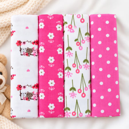 Sosete si botosei - Set 4 scutece din finet, 75x75 CM, model Floral