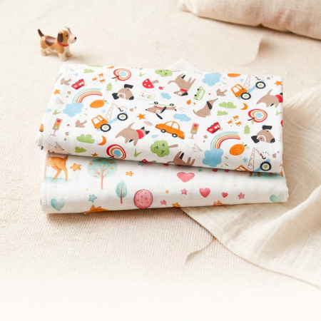 Camera bebelusului - Set 2 Scutece din Finet pentru Bebelusi, 100% Bumbac Moale, Multifunctionale, Imprimeu Cățeluși Jucăuși, 70x75cm