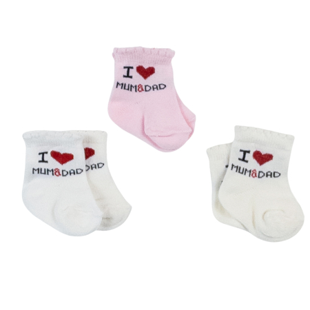 Botosi, sosete, dresuri, caciuli - Set 3 perechi sosete bebelusi 0-6 luni, model Love