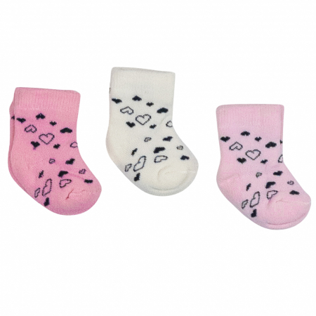 Botosi, sosete, dresuri, caciuli - Set 3 perechi sosete bebelusi 0-6 luni, inimioare