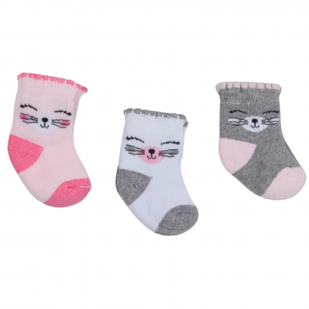 Botosi, sosete, dresuri, caciuli - Set 3 perechi sosete bebelusi 0-6 luni, pisicuta