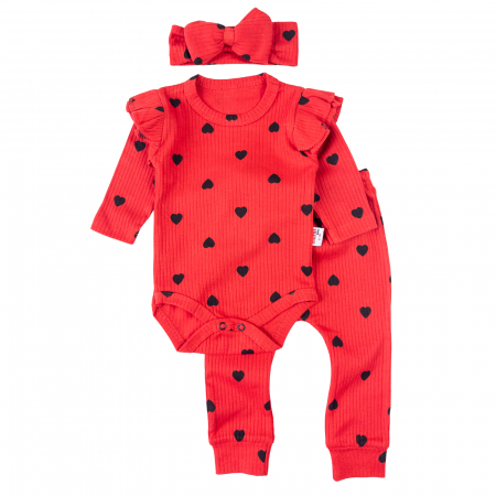 Noutăți - Set 3 piese pentru fetite, rosu, model cu inimioare ❤️