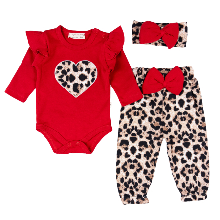 Seturi fetite - Set 3 piese pentru fetite, model Leopard, Rosu