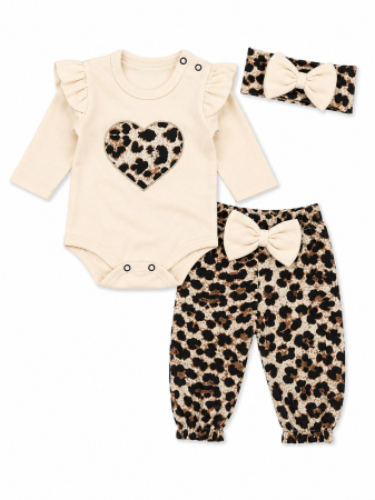 Imbracaminte nou-nascuti ❤️ - Set 3 piese pentru fetite, model Leopard